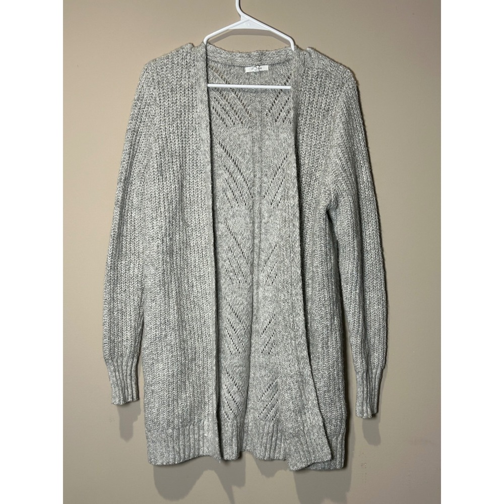 Maurices Womens Gray Knit Open Front Long Sleeve Cardigan Sweater Size S